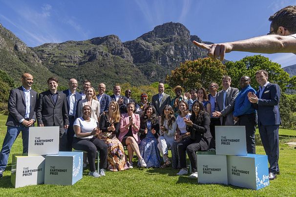 Britain's Prince William poses with finalists of the 2024 Earthshot Prize at the Kirstenbosch Botanical Gardens in Cape Town, South Africa, on Nov. 6, 2024.