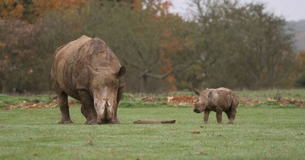 One-Month-Old Southern White Rhino Calf Takes First Outdoor Steps at Whipsnade Zoo