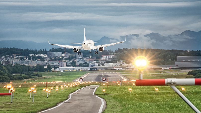 Plane landing at Zurich airport