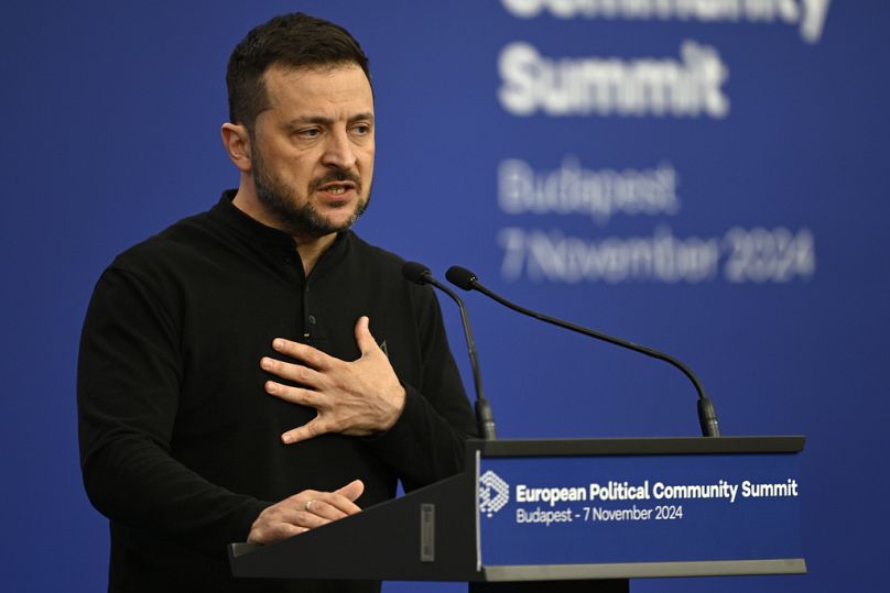 Az ukrán elnök a budapesti csúcs záró sajtótájékoztatóján - 2024. november 7. 