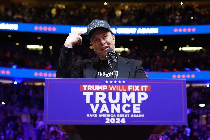 Elon Musk speaks before Republican presidential nominee former President Donald Trump at a campaign rally at Madison Square Garden, Sunday, Oct. 27, 2024, in New York.