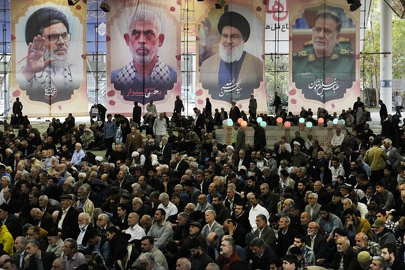 Iranian worshippers during a Friday prayer ceremony at the Tehran University campus, 8 November, 2024