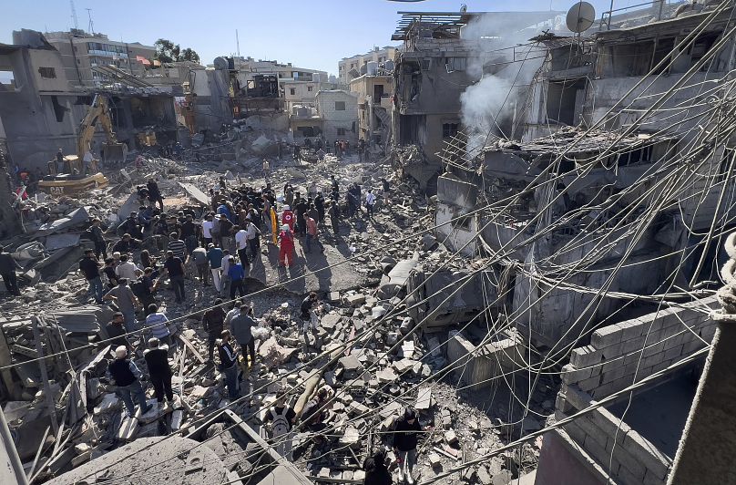 Israeli airstrikes destroyed buildings facing the city's main government hospital in a densely-populated neighbourhood, in southern Beirut, Lebanon.