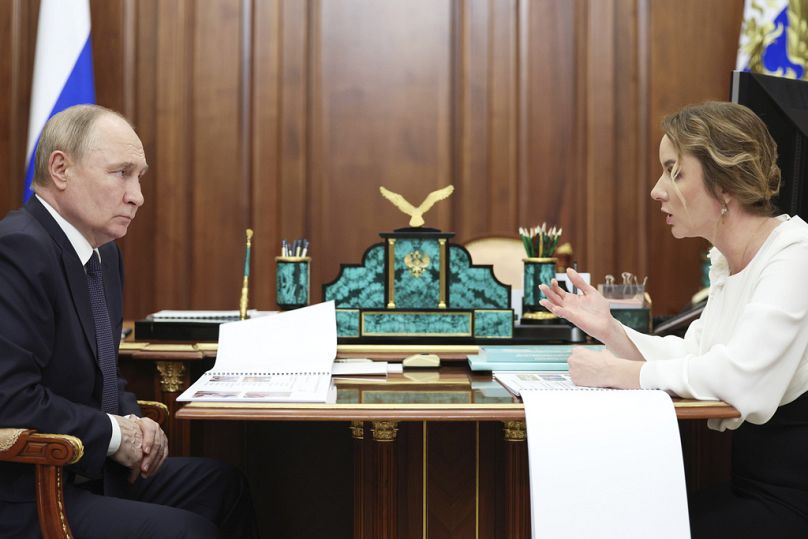 Russian President Vladimir Putin meets with Presidential Commissioner for Children's Rights Maria Lvova-Belova at the Kremlin, in Moscow, 31 May 2024