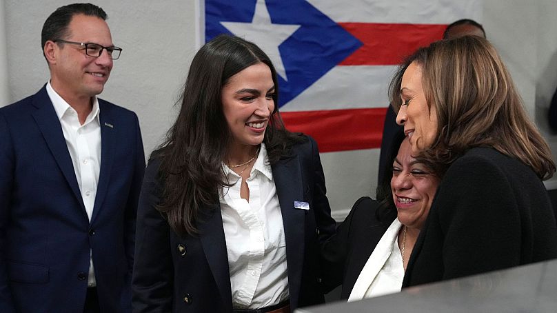 Alexandria Ocasio-Cortez with Kamala Harris