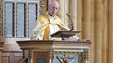 The Archbishop of Canterbury Justin Welby leads the Easter Sung Eucharist at Canterbury Cathedral in Kent, England, Sunday April 17, 2022
