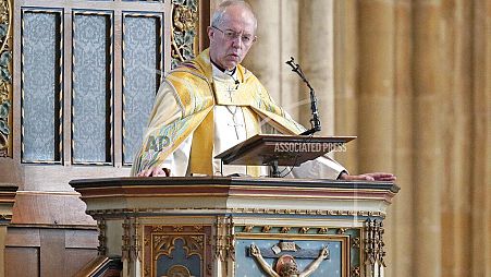 The Archbishop of Canterbury Justin Welby leads the Easter Sung Eucharist at Canterbury Cathedral in Kent, England, Sunday April 17, 2022