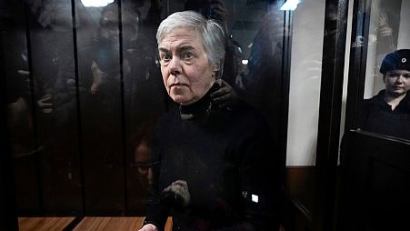 Paediatrician Nadezhda Buyanova, accused of spreading false information about the army, attends a hearing in the Tushinsky District Court in Moscow, Russia, Nov. 12, 2024.