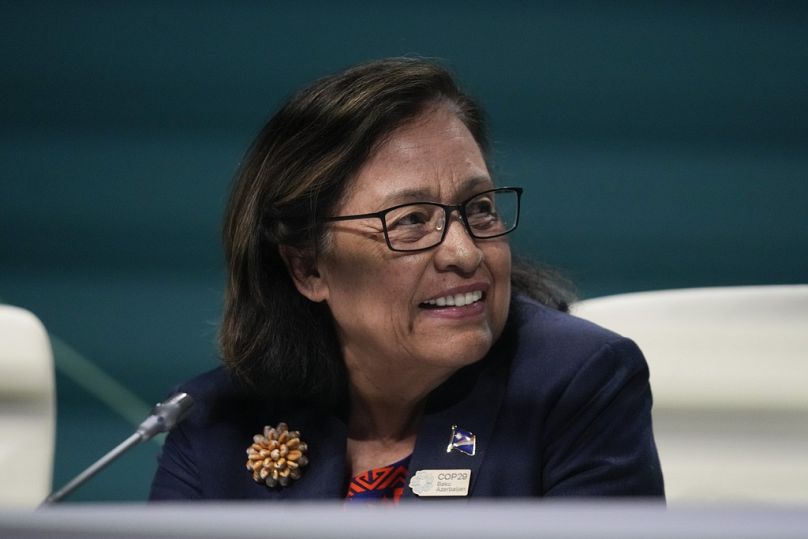 Marshall Islands President Hilda Heine attends a session with the Marshall Islands High Ambition Coalition at COP29.