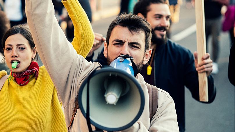 French people participate in a protest