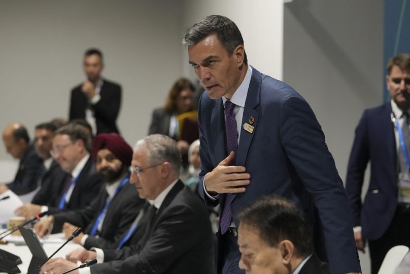 Spanish PM Pedro Sanchez attends a roundtable session at the COP29