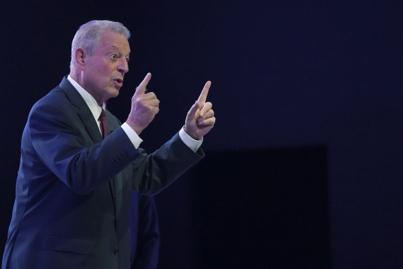 L'ex vicepresidente degli Stati Uniti Al Gore parla durante una sessione al vertice sul clima delle Nazioni Unite Cop29, 15 novembre 2024, Baku, Azerbaigian