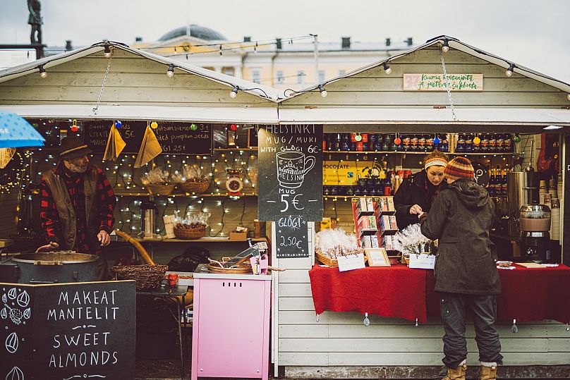 The festive booths at Helsinki Christmas market