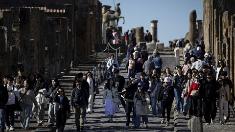 People visit the Pompeii Archaeological Park, near Naples in southern Italy, 15 November, 2024
