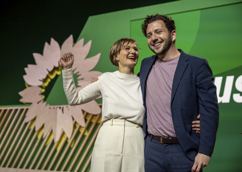Franziska Brantner ünnepel Felix Banaszak társelnök társaságában