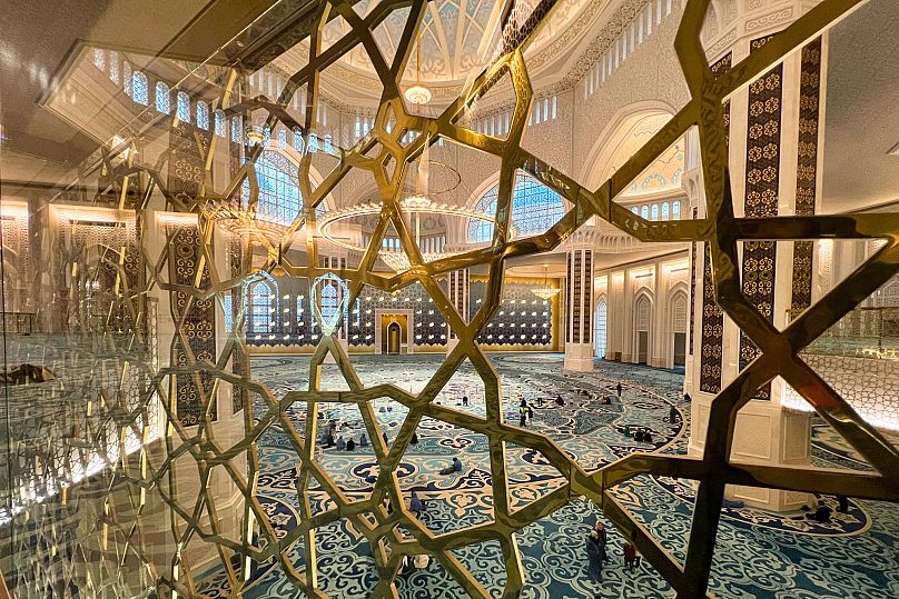 The view from the women's prayer room over the Big Hall and the qibla wall. 