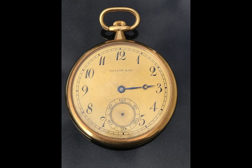 Undated photo made available by Henry Aldridge and Son shows a gold pocket watch that was given to Capt. Arthur Rostron