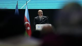 Ilham Aliyev, Azerbaijan president, speaks at a summit of the leaders of Small Islands Developing States at the COP29 UN Climate Summit, 13 November 2024