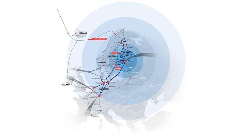 Map of Finnish state-controlled data services provider Cinia's cable network.