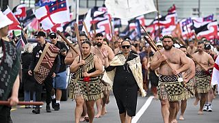 I maori marciano per le strade di Wellington, in Nuova Zelanda, per protestare contro una legge, 19.11.2024