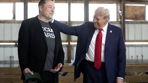 FILE - Tesla and SpaceX CEO Elon Musk, left, and Donald Trump, right, in October.
