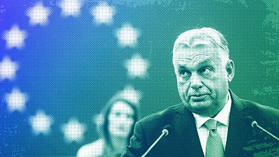 Hungarian Prime Minister and President of EU Council Viktor Orban delivers his speech in the hemicycle of the European parliament in Strasbourg, October 2024