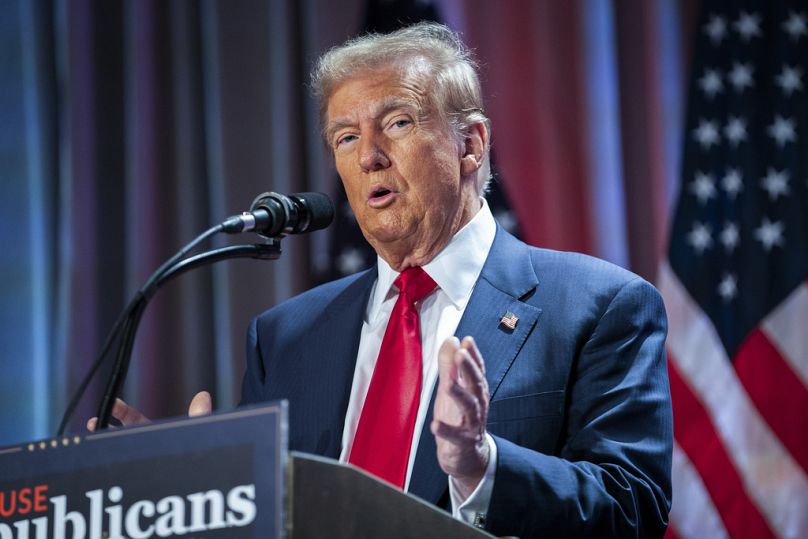 President-elect Donald Trump speaks during a meeting with the House GOP conference, November 2024