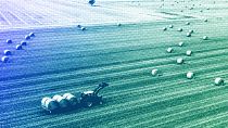 A farmer harvests his field at the Harz mountains near Wernigerode, July 2022