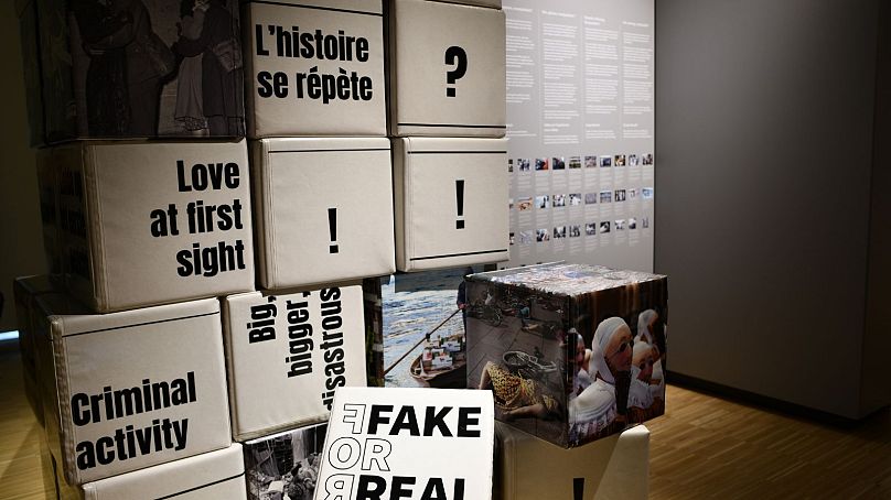 An interactive display at the 'Fake for Real' exhibition in Budapest.