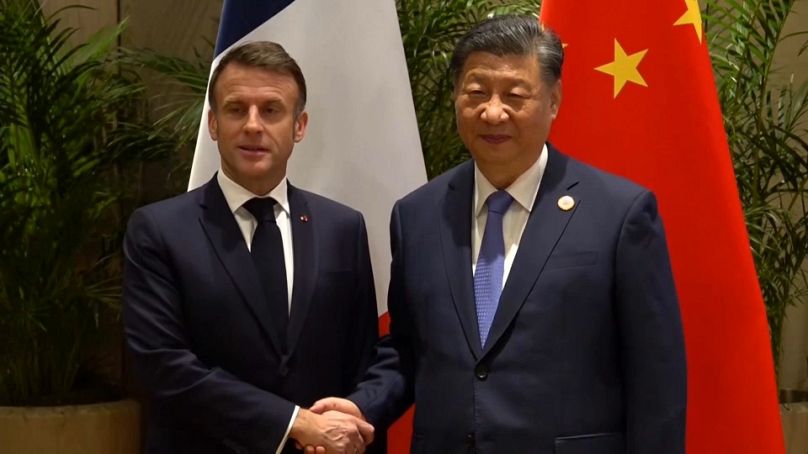 French President Emmanuel Macron meets with Chinese President Xi Jinping on the sidelines of the G20 Summit in Rio de Janeiro.