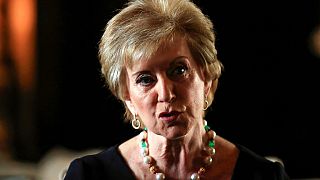 Small Business Administration Administrator Linda McMahon speaks during a news conference with President Donald Trump in Trump's Mar-a-Lago estate in Palm Beach.