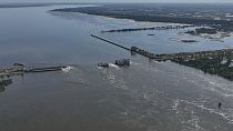 FILE: The destroyed Kakhovka Dam in Nova Kakhovka, in Russian-occupied Ukraine, June 7, 2023.