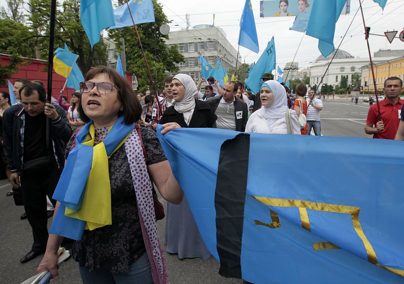 The mourning rally dedicated to the 70th anniversary of the deportation of the Crimean peoples from the peninsula in Kyiv, Ukraine, Sunday, May 18, 2014.