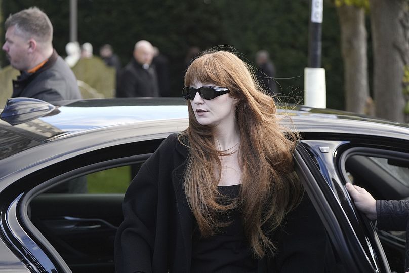 Nicola Roberts arrives for the funeral service of One Direction singer Liam Payne at St Mary's Church . 