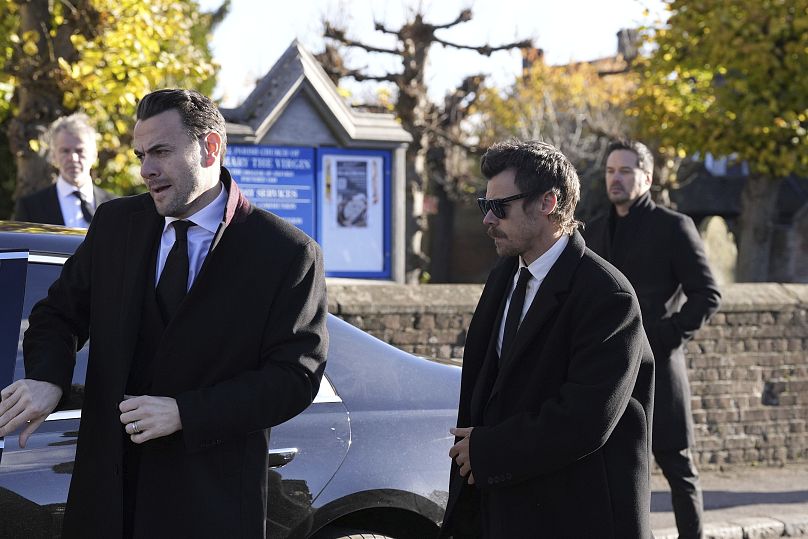 Harry Styles arrives for the funeral service of One Direction singer Liam Payne at St Mary's Church in Amersham, Buckinghamshire, England. 