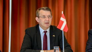 Denmark's Defence Minister Troels Lund Poulsen speaks during a press conference in Tórshavn on the Faroe Islands.