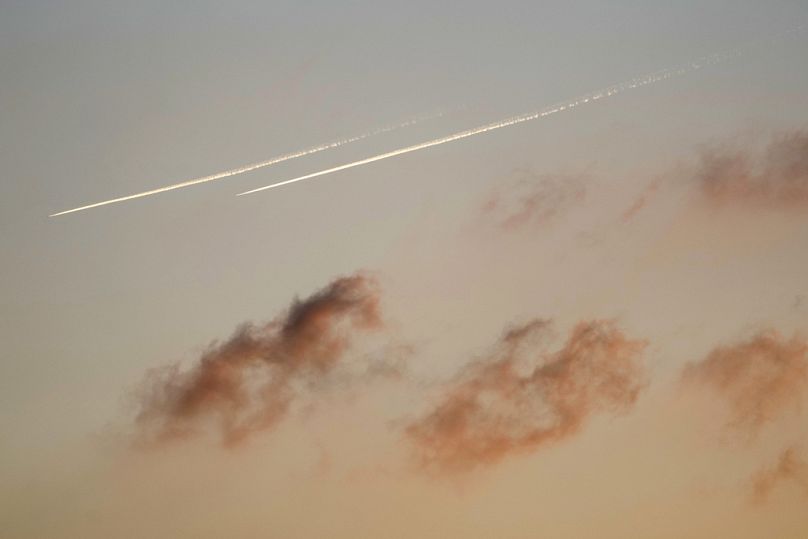 sraeli warplanes fly over Dahiyeh, in the southern suburbs of Beirut.