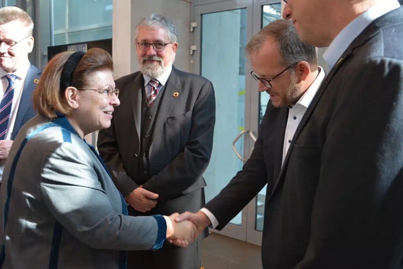 Greek Culture Minister Lina Mendoni with the Münster Museum’s Torben Schreiber