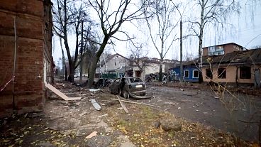 Devasted street in Sumy