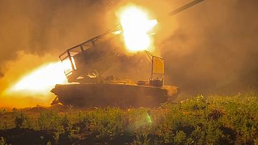 ussian army's multiple rocket launcher Solntsepyok fires towards Ukrainian positions in the border area of Kursk region, Russia n Wednesday, Nov. 13, 2024