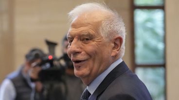 European Union foreign policy chief Josep Borrell gives a statement to the media after his meeting with Lebanese Parliament speaker Nabih Berri, in Beirut, Lebanon