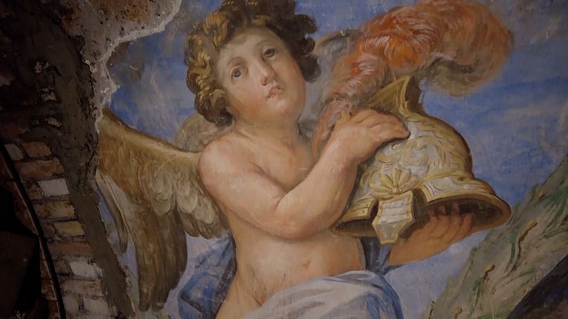 A cherub depicted in the newly discovered frescoes by Italian Baroque painter Carlo Maratta and his pupils.