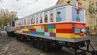 The world's first fixed track LEGO tram, the 'LEGO Vili', made from 1.8 million LEGO bricks, is seen after its presentation in Budapest, Hungary, Wednesday, 20 Nov 2024. 