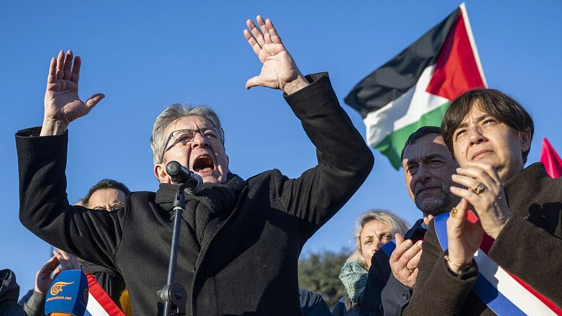 ژان لوک ملانشون در تجمع طرفداران فلسطین