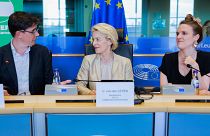 Greens/EFA's chairs Bas Eickout and Terry Reintke with European Commission's president Ursula von der Leyen
