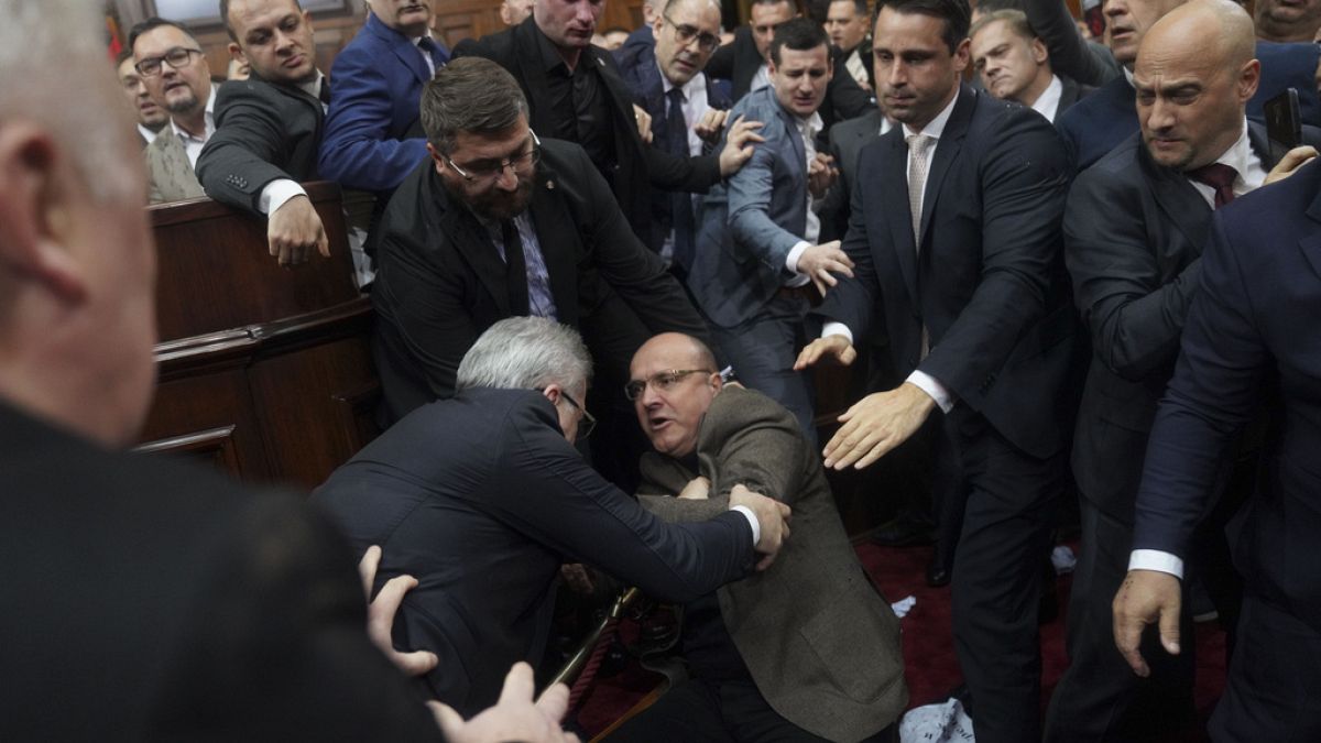 Fistfights in Serbia's parliament over over deadly awning collapse at train station