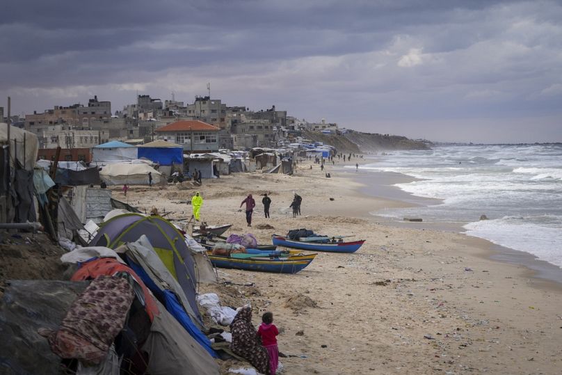 Tents occupied by displaced Palestinians are seen at the beach in Deir al-Balah, Gaza Strip, Tuesday Nov. 26, 2024.