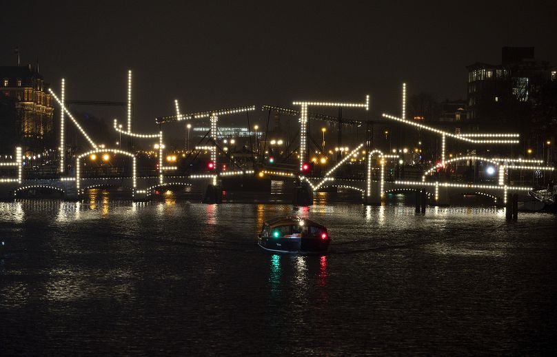 "Nacht Tekening" (Night Drawing) by Krijn de Koning plays plays at the Amsterdam Light Festival in 2019.