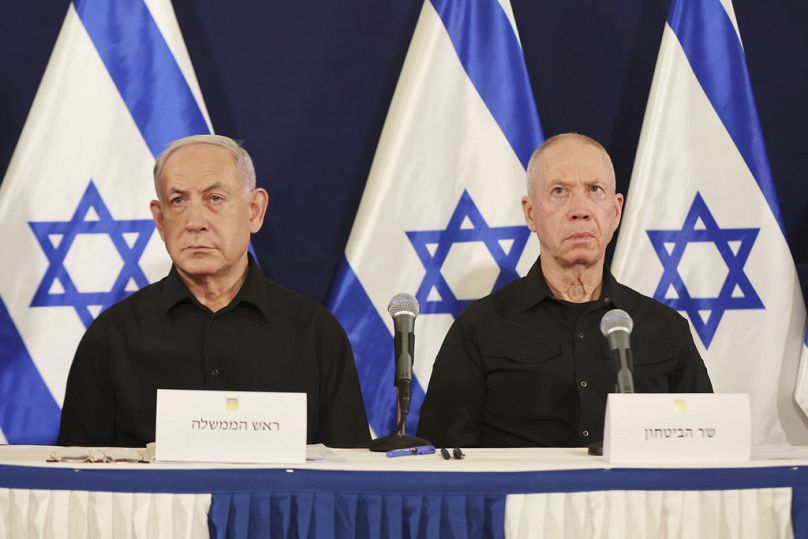 Benjamin Netanyahu et Yoav Gallant àTel Aviv, Israel,le 28 octobre 2023