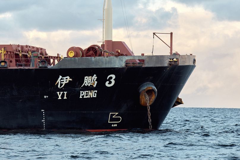 The Chinese ship, the bulk carrier Yi Peng 3 is anchored in the sea of Kattegat, near the city of Granaa in Jutland, Denmark, Wednesday, Nov. 20, 2024.